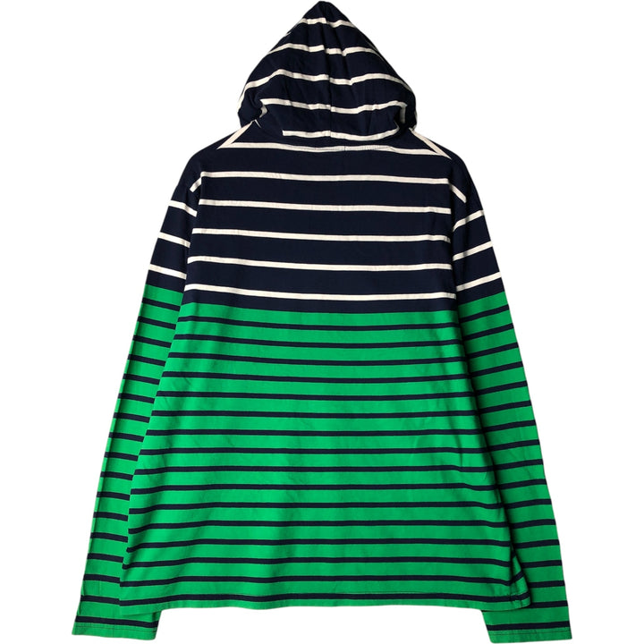 Ralph Lauren POLO RALPH LAUREN striped pattern hooded long-sleeved T-shirt, men's size XL unclear navy blue type Vintage Second Hand