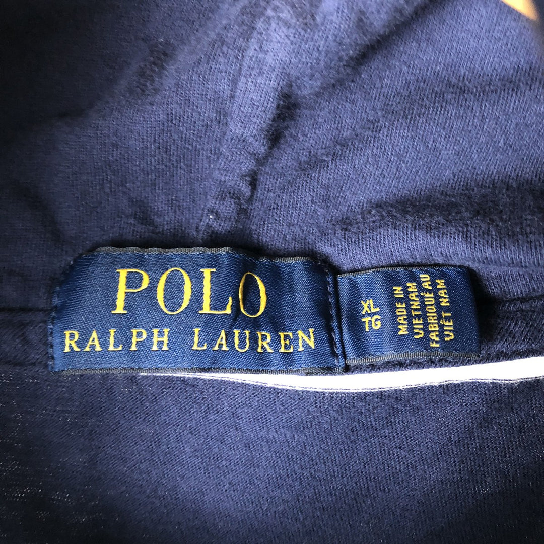 Ralph Lauren POLO RALPH LAUREN striped pattern hooded long-sleeved T-shirt, men's size XL unclear navy blue type Vintage Second Hand