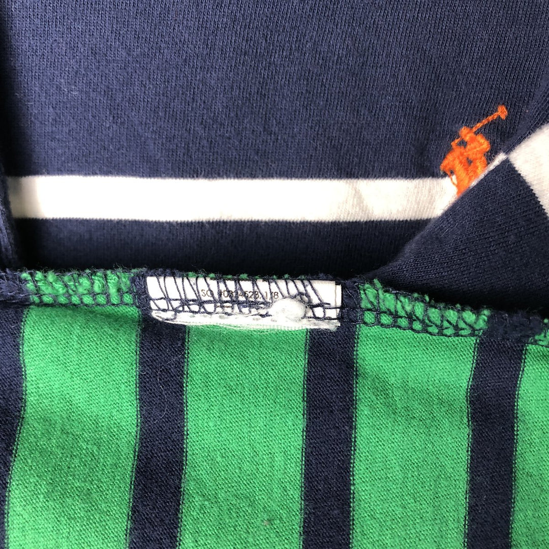 Ralph Lauren POLO RALPH LAUREN striped pattern hooded long-sleeved T-shirt, men's size XL unclear navy blue type Vintage Second Hand