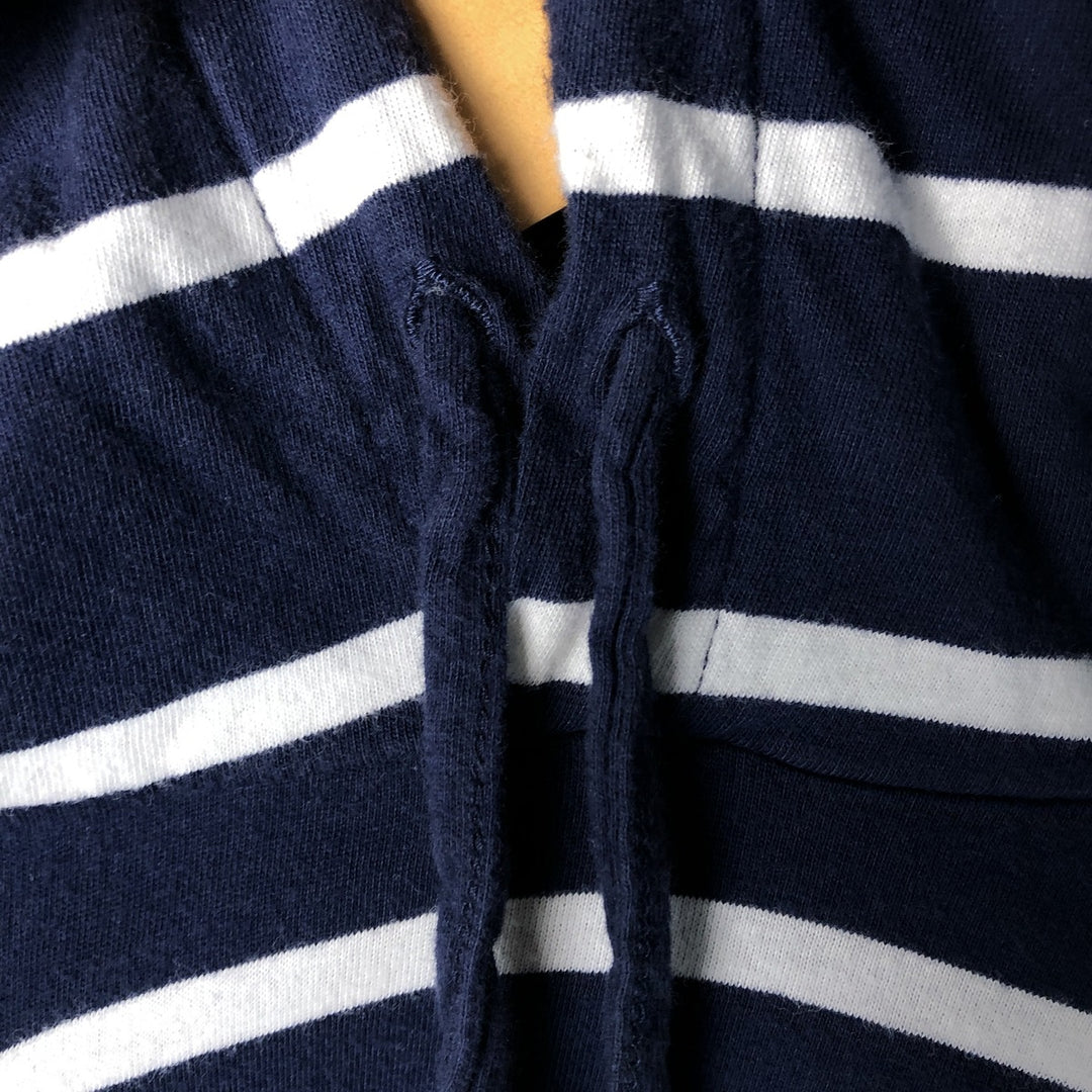 Ralph Lauren POLO RALPH LAUREN striped pattern hooded long-sleeved T-shirt, men's size XL unclear navy blue type Vintage Second Hand