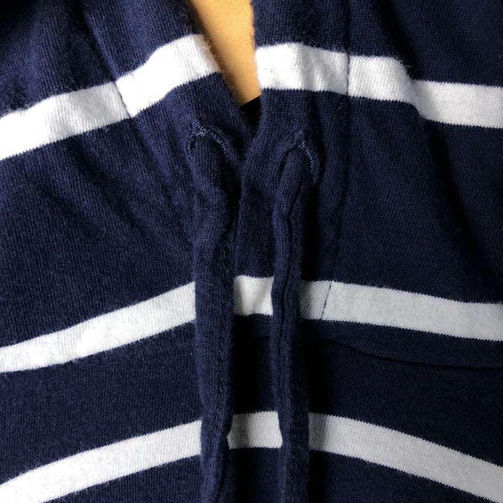 Ralph Lauren POLO RALPH LAUREN striped pattern hooded long-sleeved T-shirt, men's size XL unclear navy blue type Vintage Second Hand