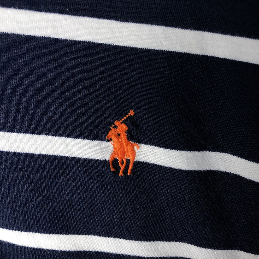 Ralph Lauren POLO RALPH LAUREN striped pattern hooded long-sleeved T-shirt, men's size XL unclear navy blue type Vintage Second Hand