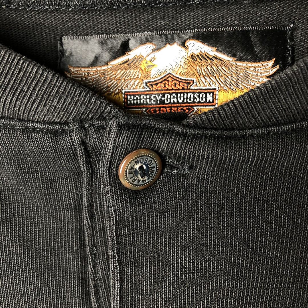 Harley-Davidson Henley Neck Long T-Shirt, Men's XXL cotton black type Vintage Second Hand