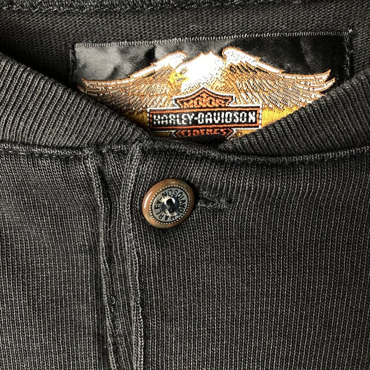 Harley-Davidson Henley Neck Long T-Shirt, Men's XXL cotton black type Vintage Second Hand