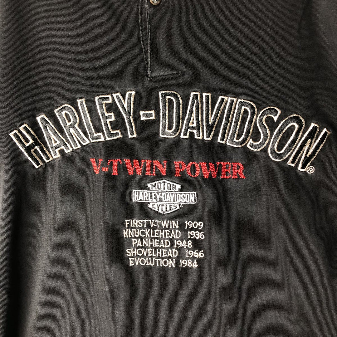 Harley-Davidson Henley Neck Long T-Shirt, Men's XXL cotton black type Vintage Second Hand