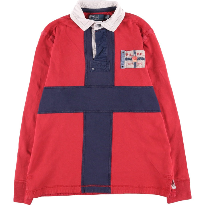 Ralph Lauren POLO by Ralph Lauren CUSTOM FIT long sleeve rugby shirt, men's M size cotton burgundy type Vintage Second Hand