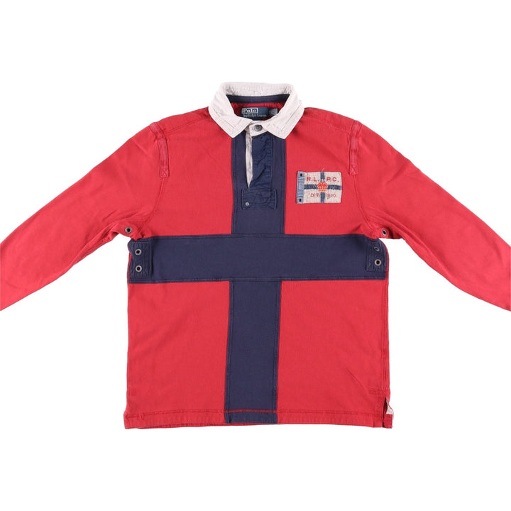 Ralph Lauren POLO by Ralph Lauren CUSTOM FIT long sleeve rugby shirt, men's M size cotton burgundy type Vintage Second Hand
