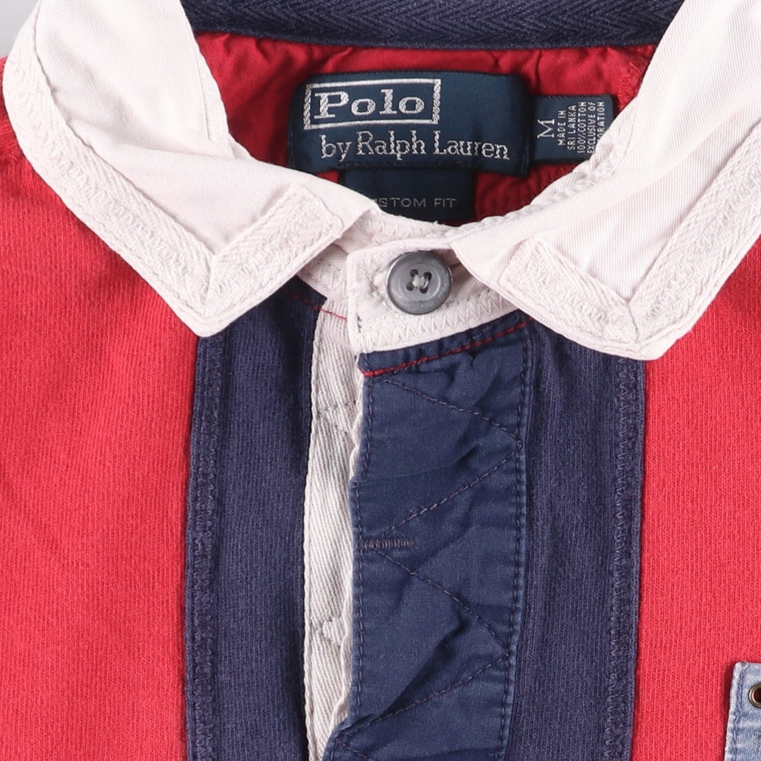 Ralph Lauren POLO by Ralph Lauren CUSTOM FIT long sleeve rugby shirt, men's M size cotton burgundy type Vintage Second Hand