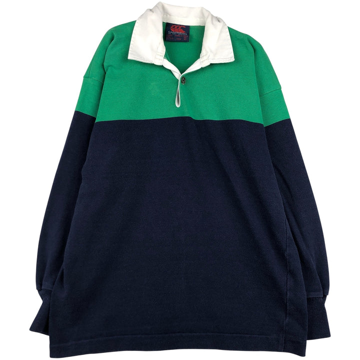 90'S Canterbury Two-Tone Long Sleeve Rugby Shirt, Men's Size L, Vintage cotton navy blue type Vintage Second Hand
