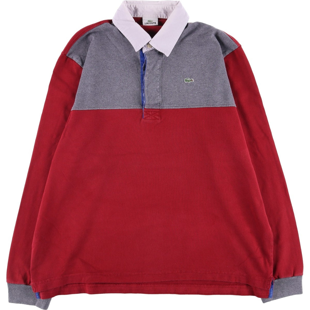 Lacoste long-sleeved rugby shirt, men's size XXL cotton burgundy type Vintage Second Hand