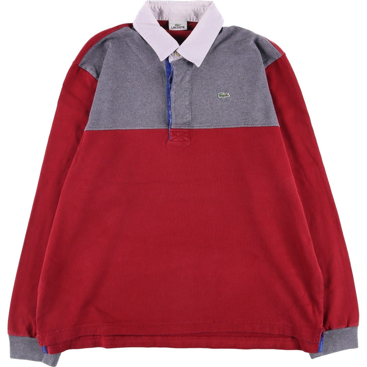 Lacoste long-sleeved rugby shirt, men's size XXL cotton burgundy type Vintage Second Hand