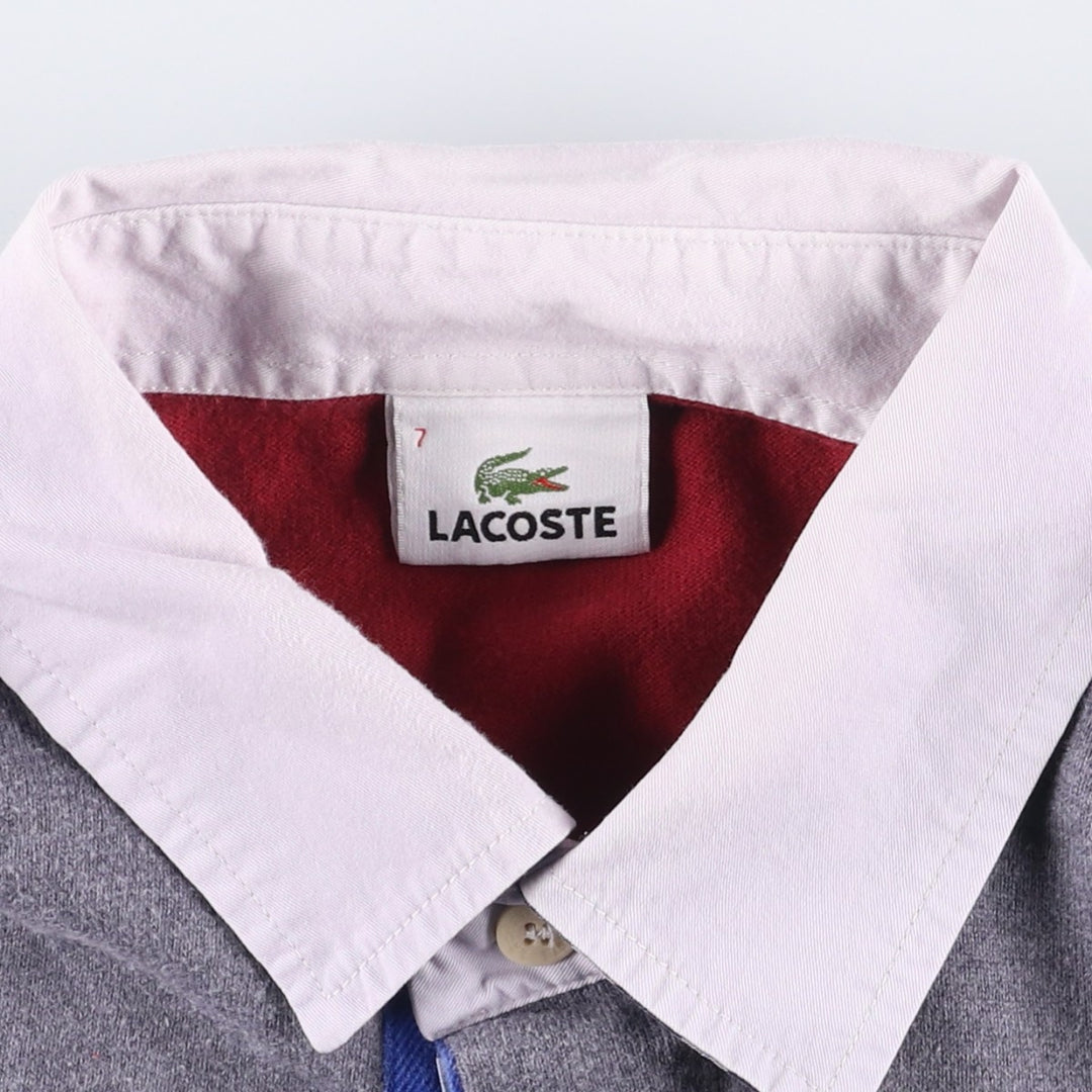 Lacoste long-sleeved rugby shirt, men's size XXL cotton burgundy type Vintage Second Hand