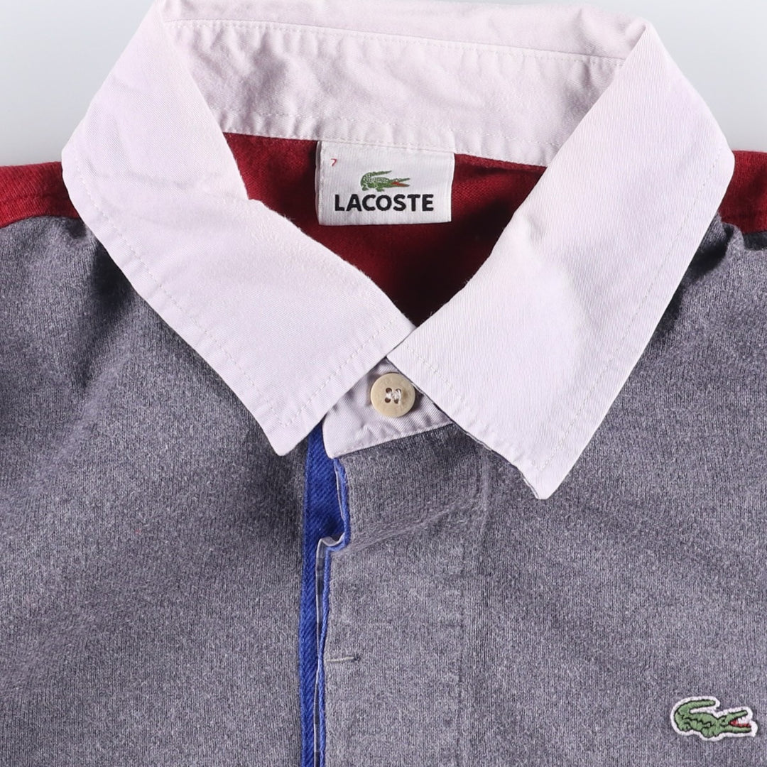 Lacoste long-sleeved rugby shirt, men's size XXL cotton burgundy type Vintage Second Hand