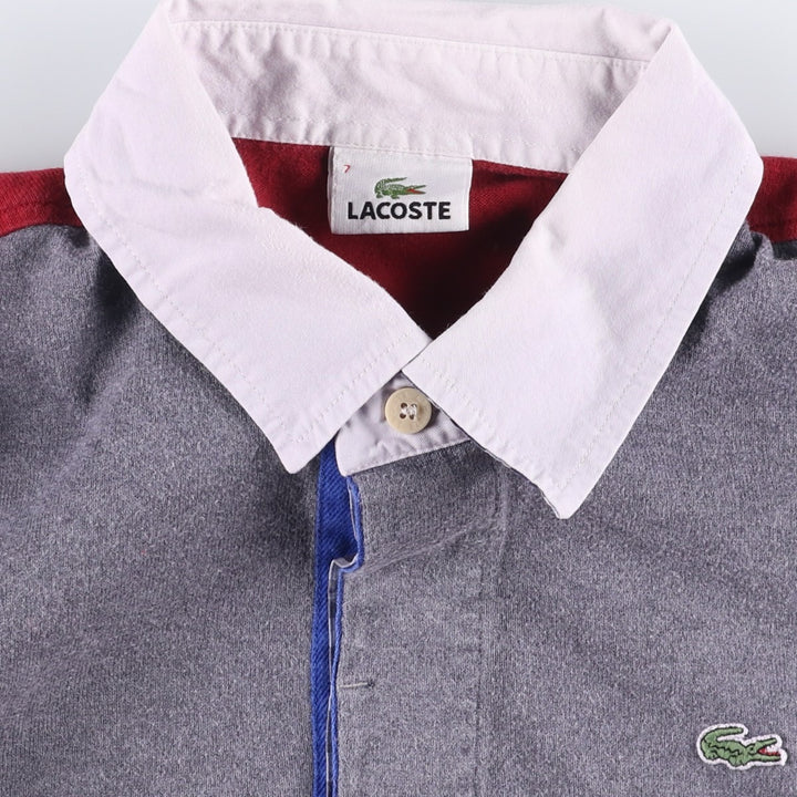 Lacoste long-sleeved rugby shirt, men's size XXL cotton burgundy type Vintage Second Hand