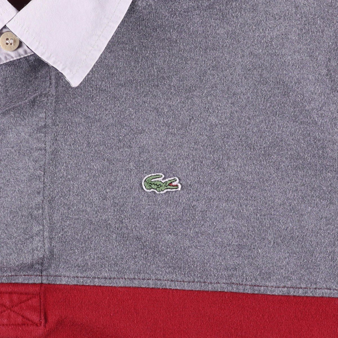 Lacoste long-sleeved rugby shirt, men's size XXL cotton burgundy type Vintage Second Hand