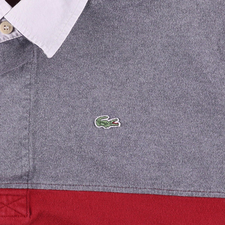 Lacoste long-sleeved rugby shirt, men's size XXL cotton burgundy type Vintage Second Hand
