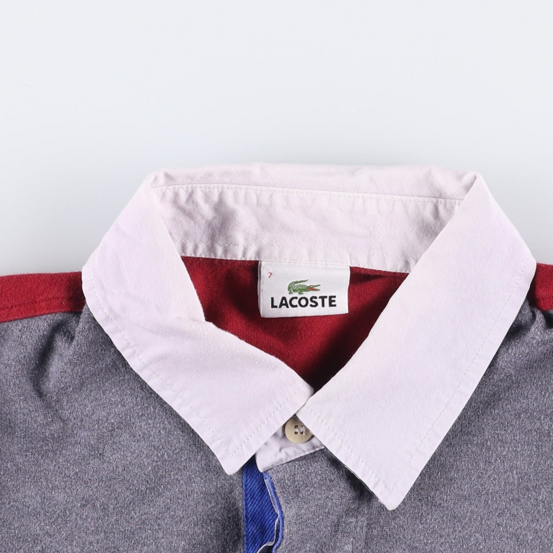 Lacoste long-sleeved rugby shirt, men's size XXL cotton burgundy type Vintage Second Hand