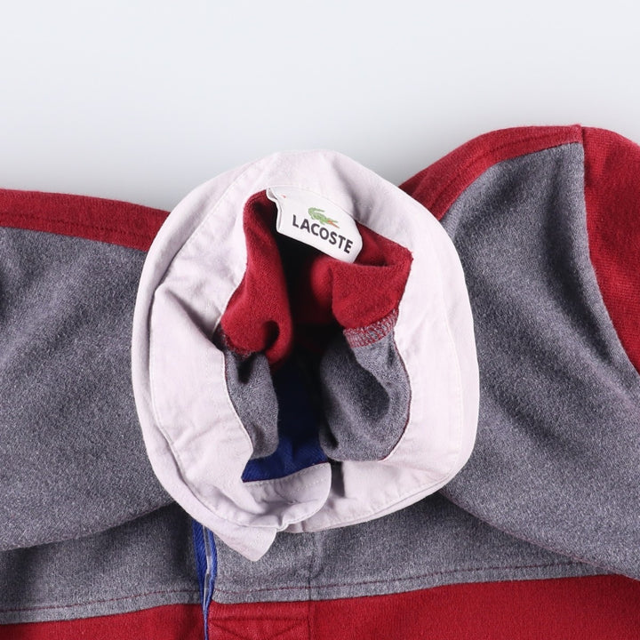 Lacoste long-sleeved rugby shirt, men's size XXL cotton burgundy type Vintage Second Hand