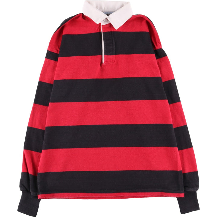 90'S LANDS' END Striped Pattern Long Sleeve Rugby Shirt Made in USA Men's Size L Vintage cotton red type Vintage Second Hand