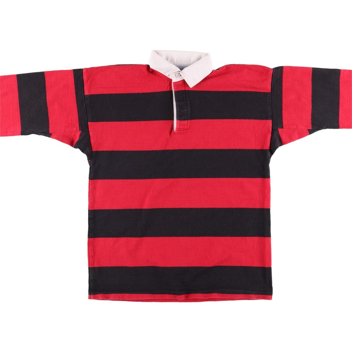 90'S LANDS' END Striped Pattern Long Sleeve Rugby Shirt Made in USA Men's Size L Vintage cotton red type Vintage Second Hand