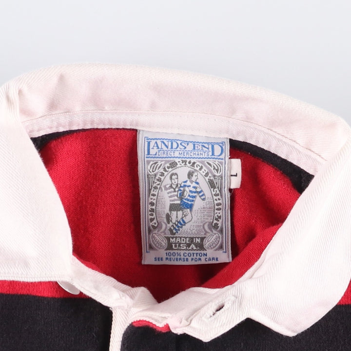 90'S LANDS' END Striped Pattern Long Sleeve Rugby Shirt Made in USA Men's Size L Vintage cotton red type Vintage Second Hand