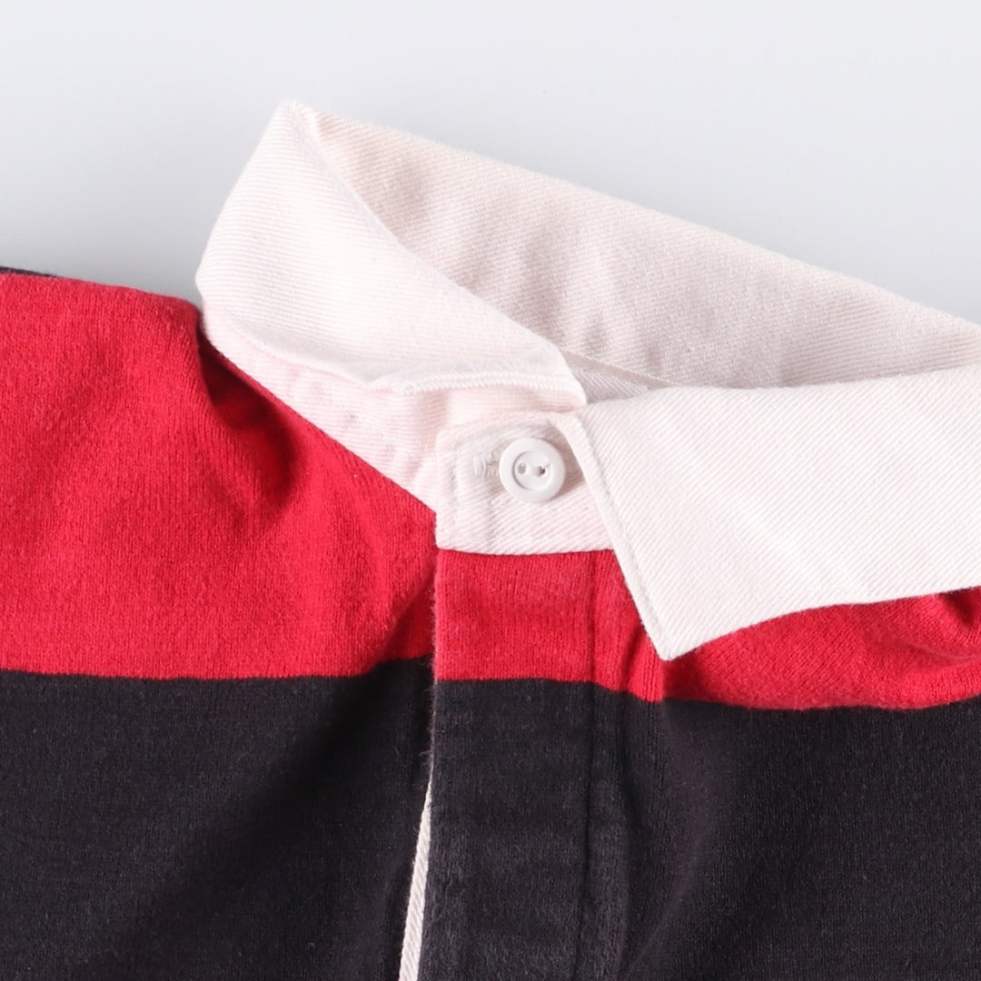 90'S LANDS' END Striped Pattern Long Sleeve Rugby Shirt Made in USA Men's Size L Vintage cotton red type Vintage Second Hand