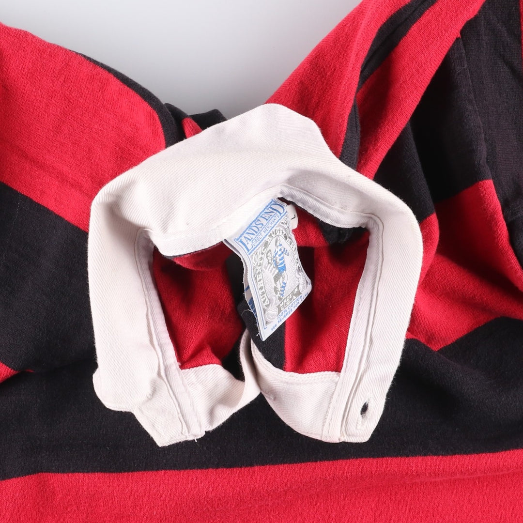 90'S LANDS' END Striped Pattern Long Sleeve Rugby Shirt Made in USA Men's Size L Vintage cotton red type Vintage Second Hand