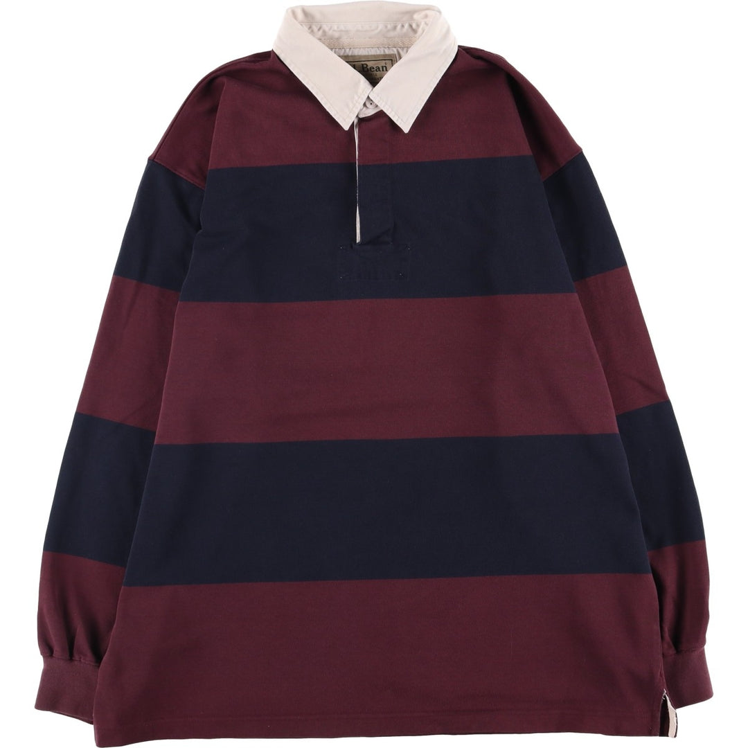 90s-00'S Vintage LLBean Striped Pattern Long Sleeve Rugby Shirt, Men's Size L cotton burgundy type Vintage Second Hand