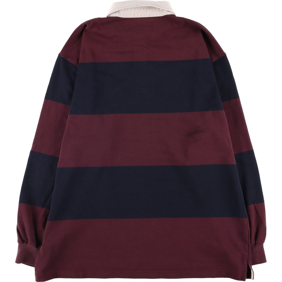 90s-00'S Vintage LLBean Striped Pattern Long Sleeve Rugby Shirt, Men's Size L cotton burgundy type Vintage Second Hand
