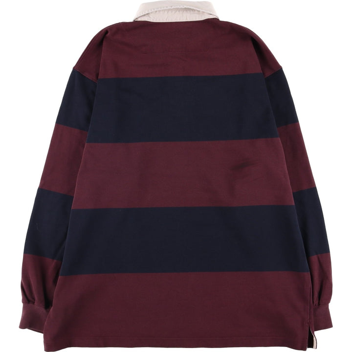 90s-00'S Vintage LLBean Striped Pattern Long Sleeve Rugby Shirt, Men's Size L cotton burgundy type Vintage Second Hand
