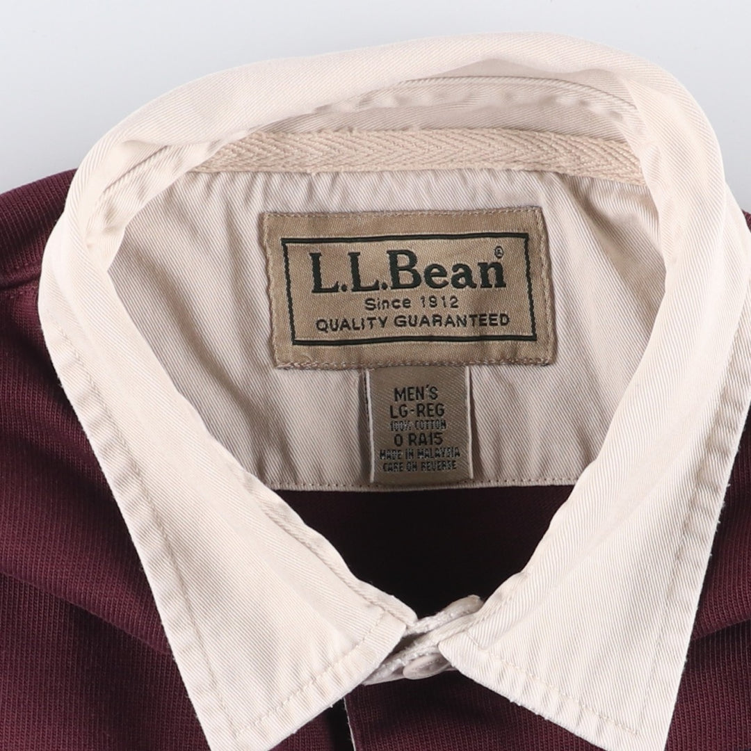 90s-00'S Vintage LLBean Striped Pattern Long Sleeve Rugby Shirt, Men's Size L cotton burgundy type Vintage Second Hand