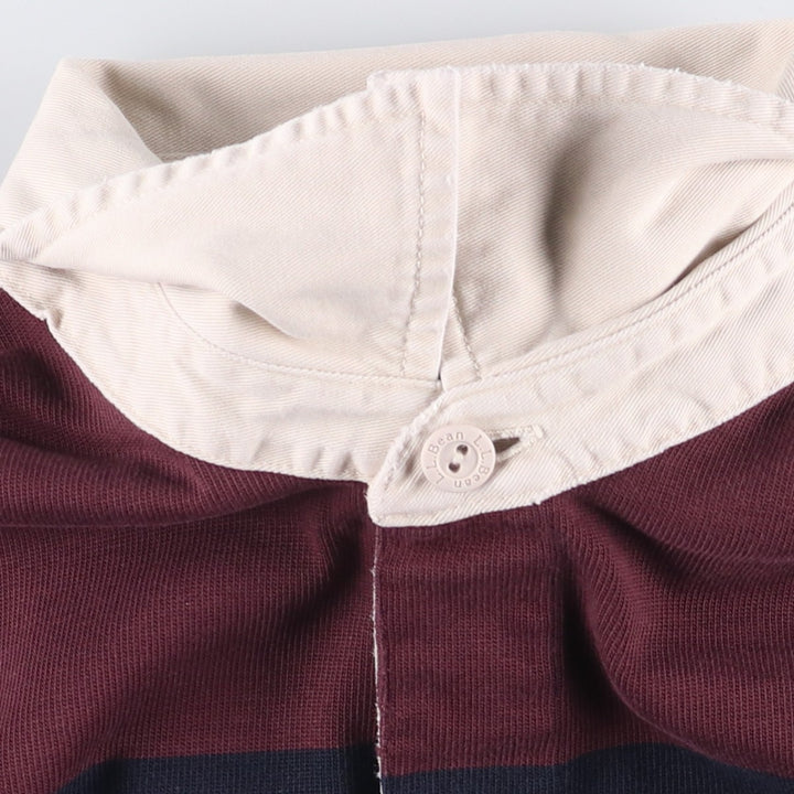 90s-00'S Vintage LLBean Striped Pattern Long Sleeve Rugby Shirt, Men's Size L cotton burgundy type Vintage Second Hand