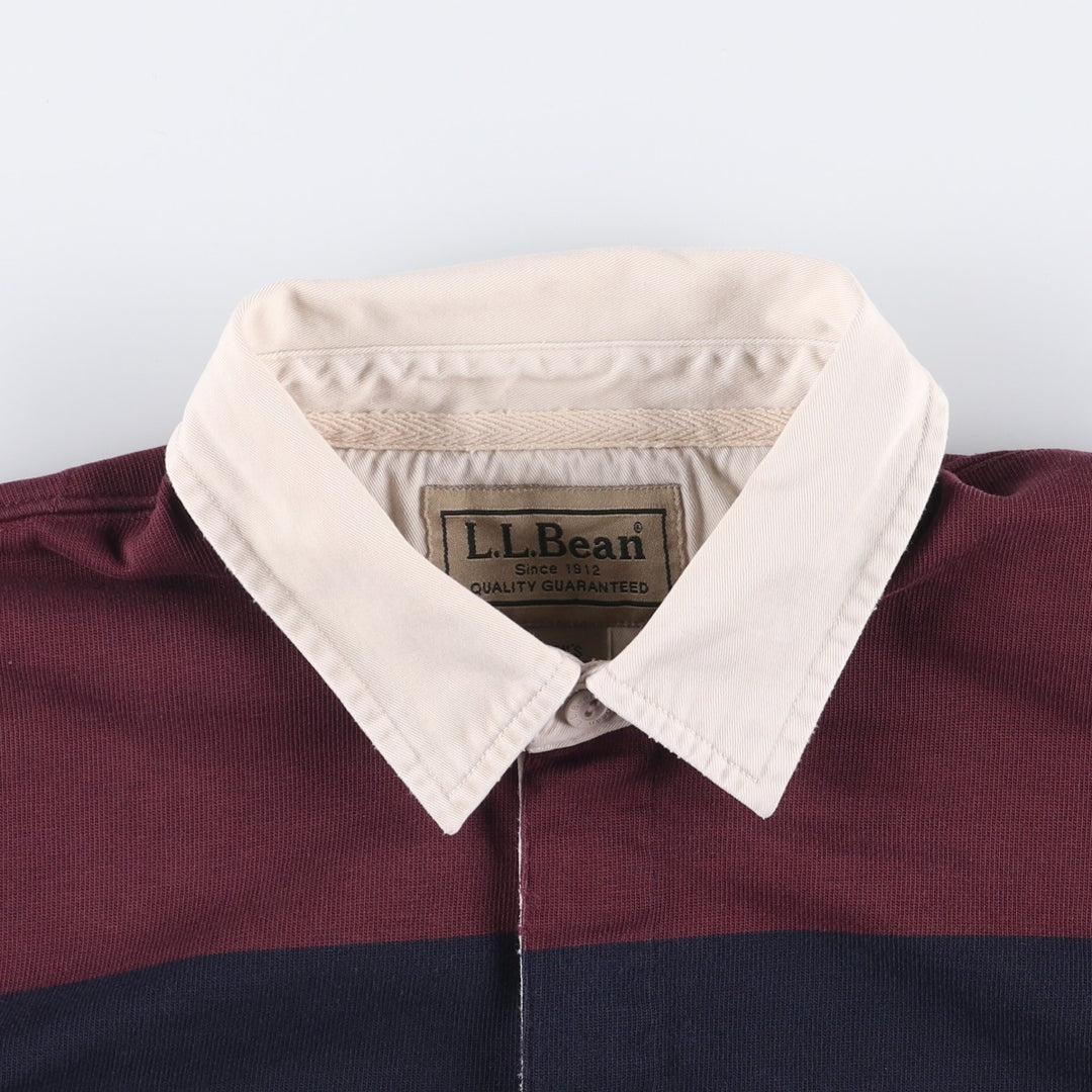 90s-00'S Vintage LLBean Striped Pattern Long Sleeve Rugby Shirt, Men's Size L cotton burgundy type Vintage Second Hand