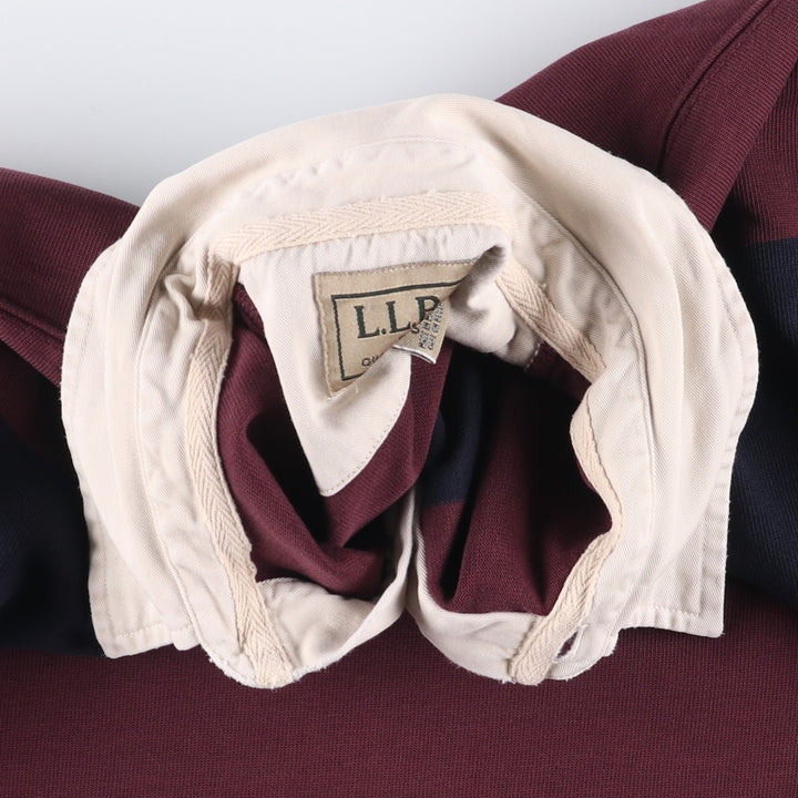 90s-00'S Vintage LLBean Striped Pattern Long Sleeve Rugby Shirt, Men's Size L cotton burgundy type Vintage Second Hand