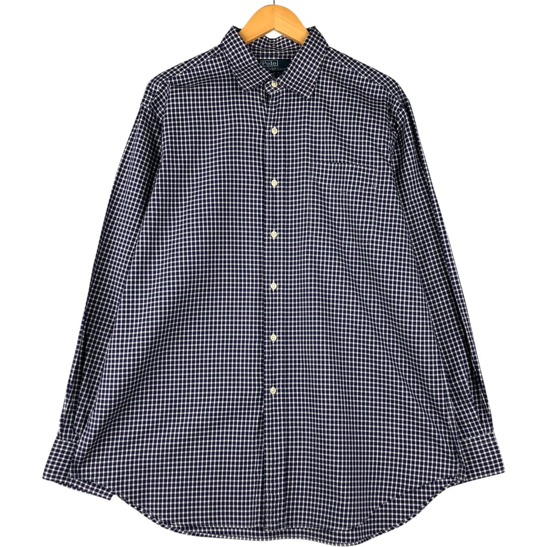 Ralph Lauren POLO by Ralph Lauren CURHAM SPORT long-sleeved cotton check shirt, men's size XL cotton navy blue type Vintage Second Hand