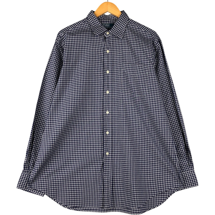 Ralph Lauren POLO by Ralph Lauren CURHAM SPORT long-sleeved cotton check shirt, men's size XL cotton navy blue type Vintage Second Hand
