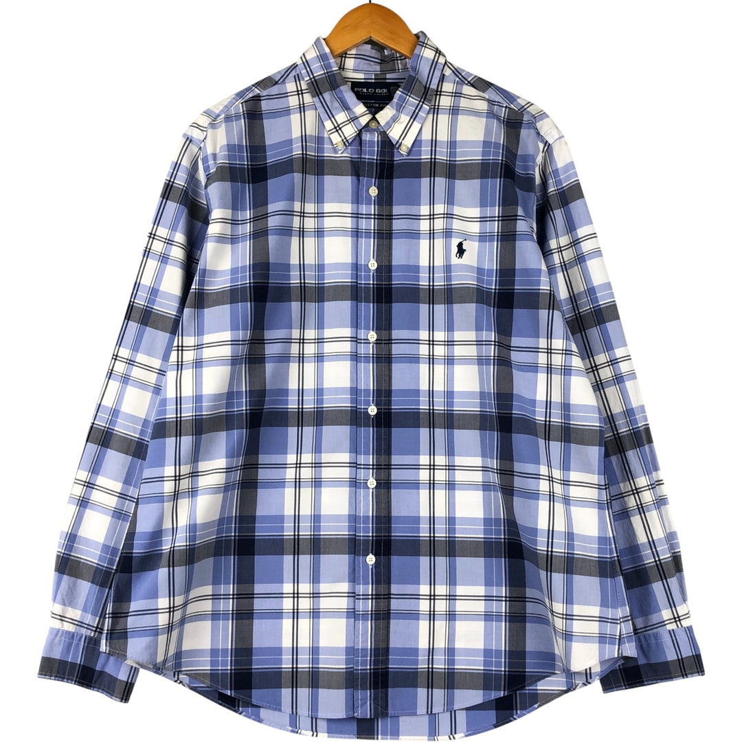 Ralph Lauren POLO GOLF Custom Fit Long Sleeve Button-Down Check Shirt, Men's Size XL cotton Blue type light blue Vintage Second Hand