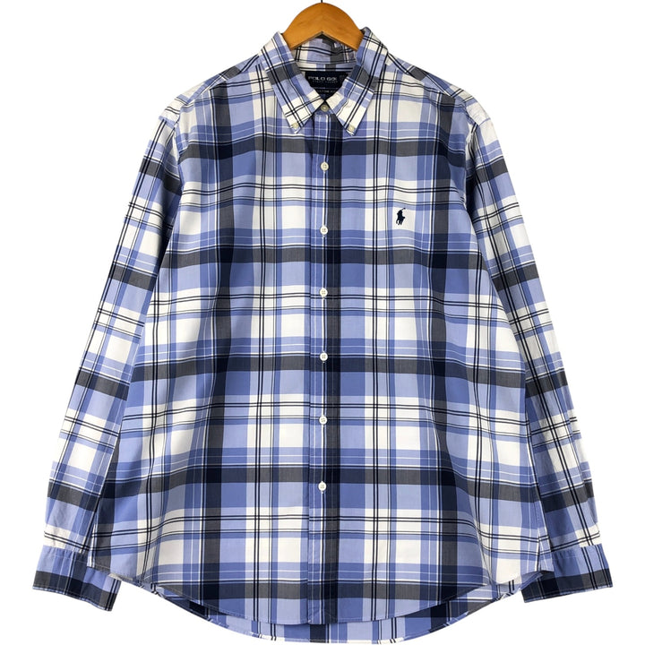 Ralph Lauren POLO GOLF Custom Fit Long Sleeve Button-Down Check Shirt, Men's Size XL cotton Blue type light blue Vintage Second Hand