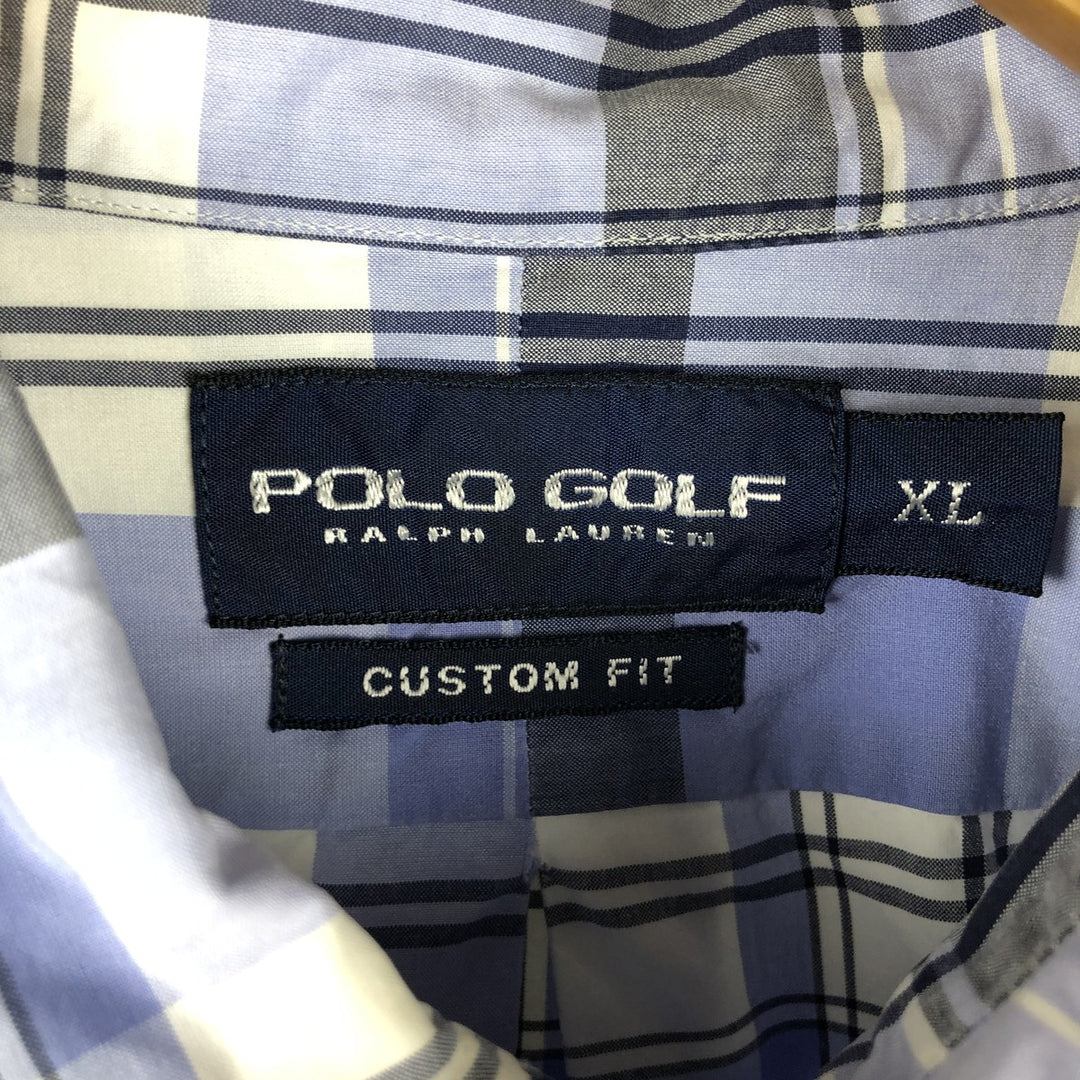 Ralph Lauren POLO GOLF Custom Fit Long Sleeve Button-Down Check Shirt, Men's Size XL cotton Blue type light blue Vintage Second Hand