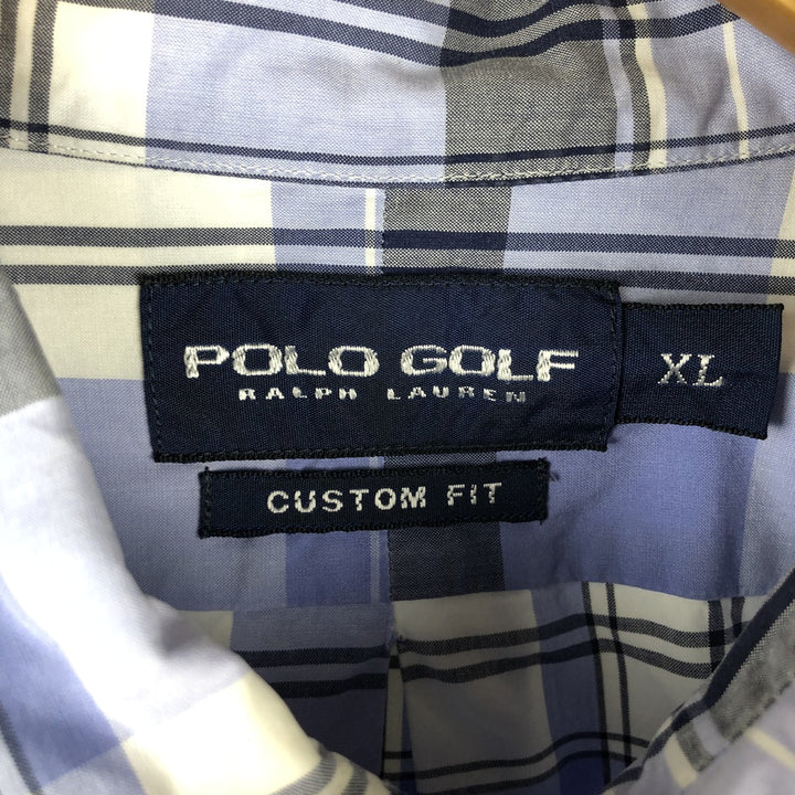 Ralph Lauren POLO GOLF Custom Fit Long Sleeve Button-Down Check Shirt, Men's Size XL cotton Blue type light blue Vintage Second Hand
