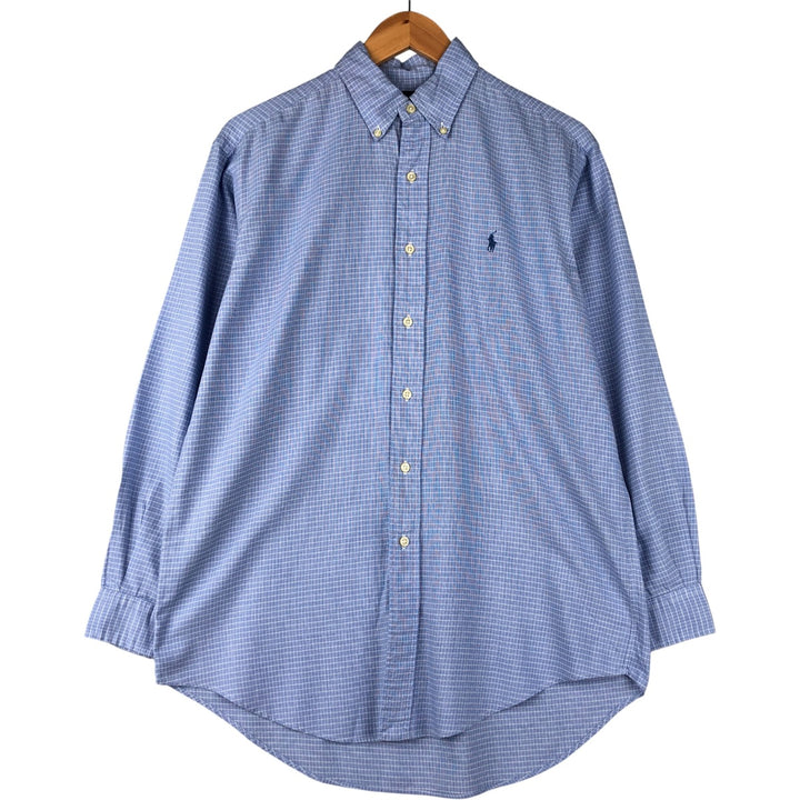 Ralph Lauren YARMOUTH Long Sleeve Button-Down Check Shirt, Men's Size M cotton Blue type light blue Vintage Second Hand
