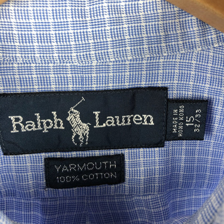 Ralph Lauren YARMOUTH Long Sleeve Button-Down Check Shirt, Men's Size M cotton Blue type light blue Vintage Second Hand