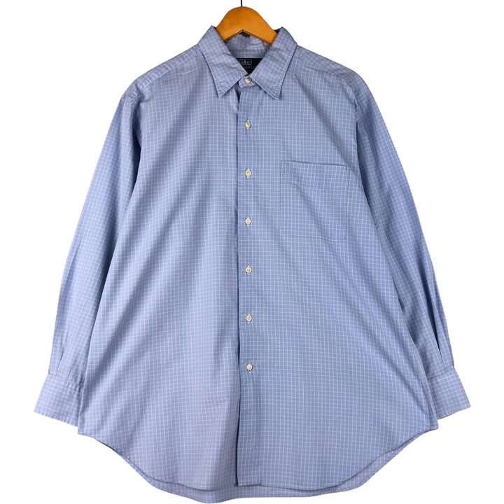 Ralph Lauren POLO by Ralph Lauren WARWICK long-sleeved cotton check shirt, men's size L cotton Blue type light blue Vintage Second Hand