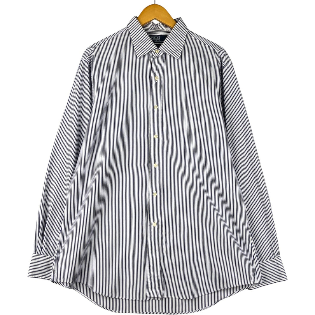 Ralph Lauren POLO by Ralph Lauren CURHAM CUSTOM FIT long-sleeved cotton striped shirt, men's size XL cotton white type Vintage Second Hand