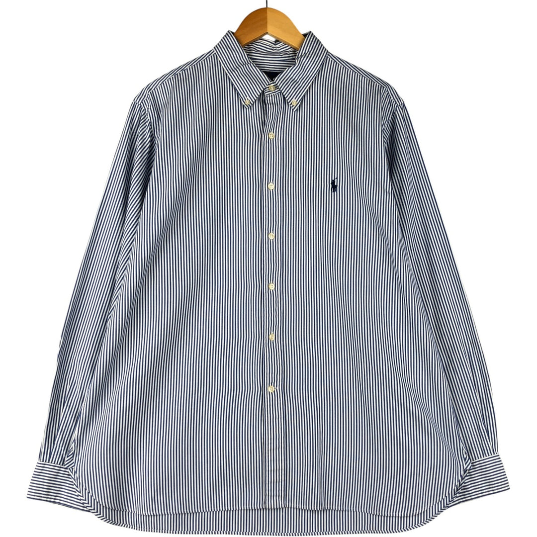 Ralph Lauren long sleeve button down striped shirt, men's XL size cotton blue type Vintage Second Hand