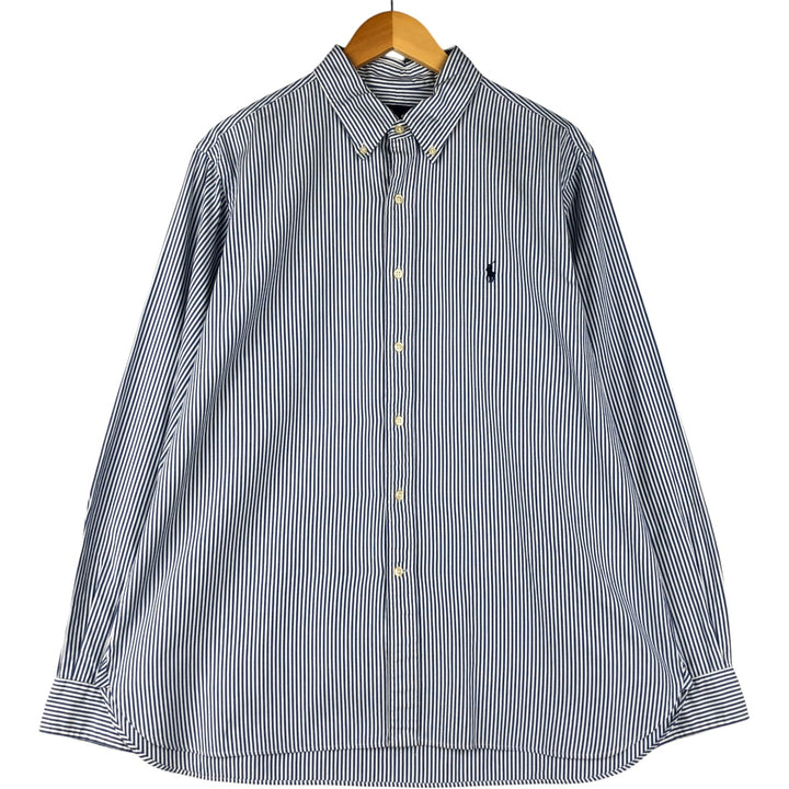 Ralph Lauren long sleeve button down striped shirt, men's XL size cotton blue type Vintage Second Hand