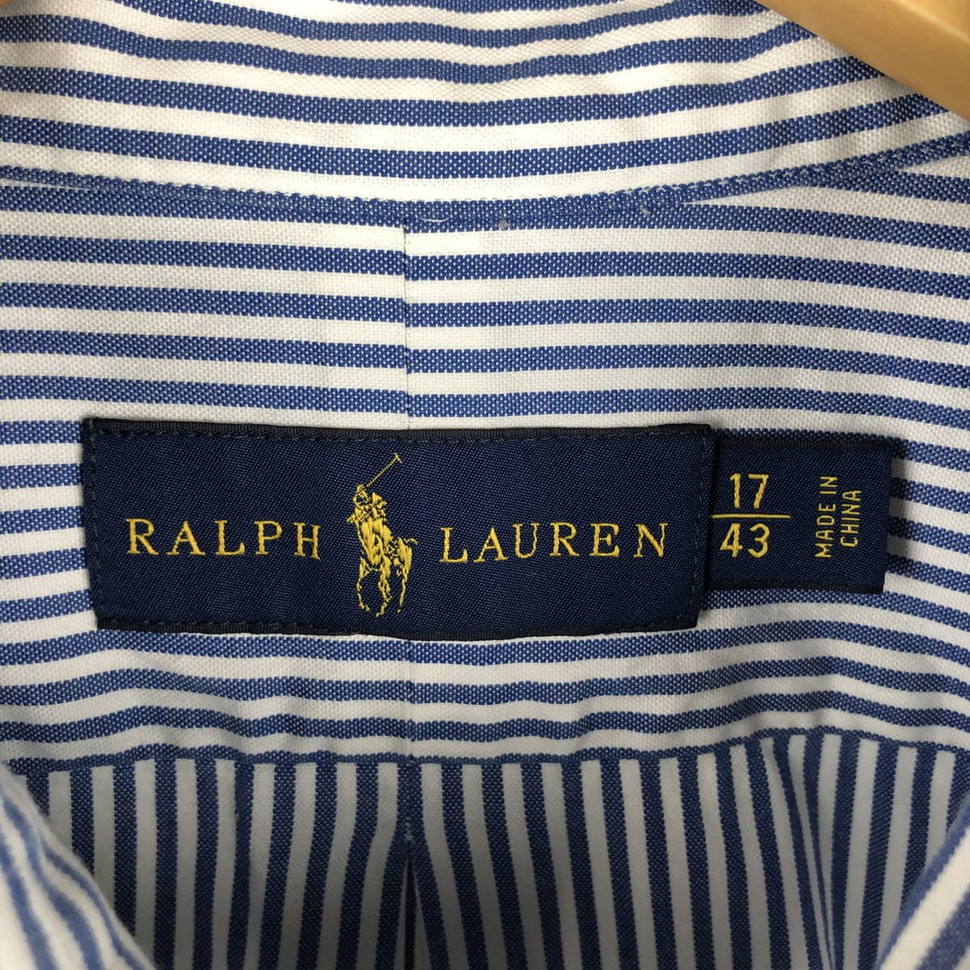 Ralph Lauren long sleeve button down striped shirt, men's XL size cotton blue type Vintage Second Hand