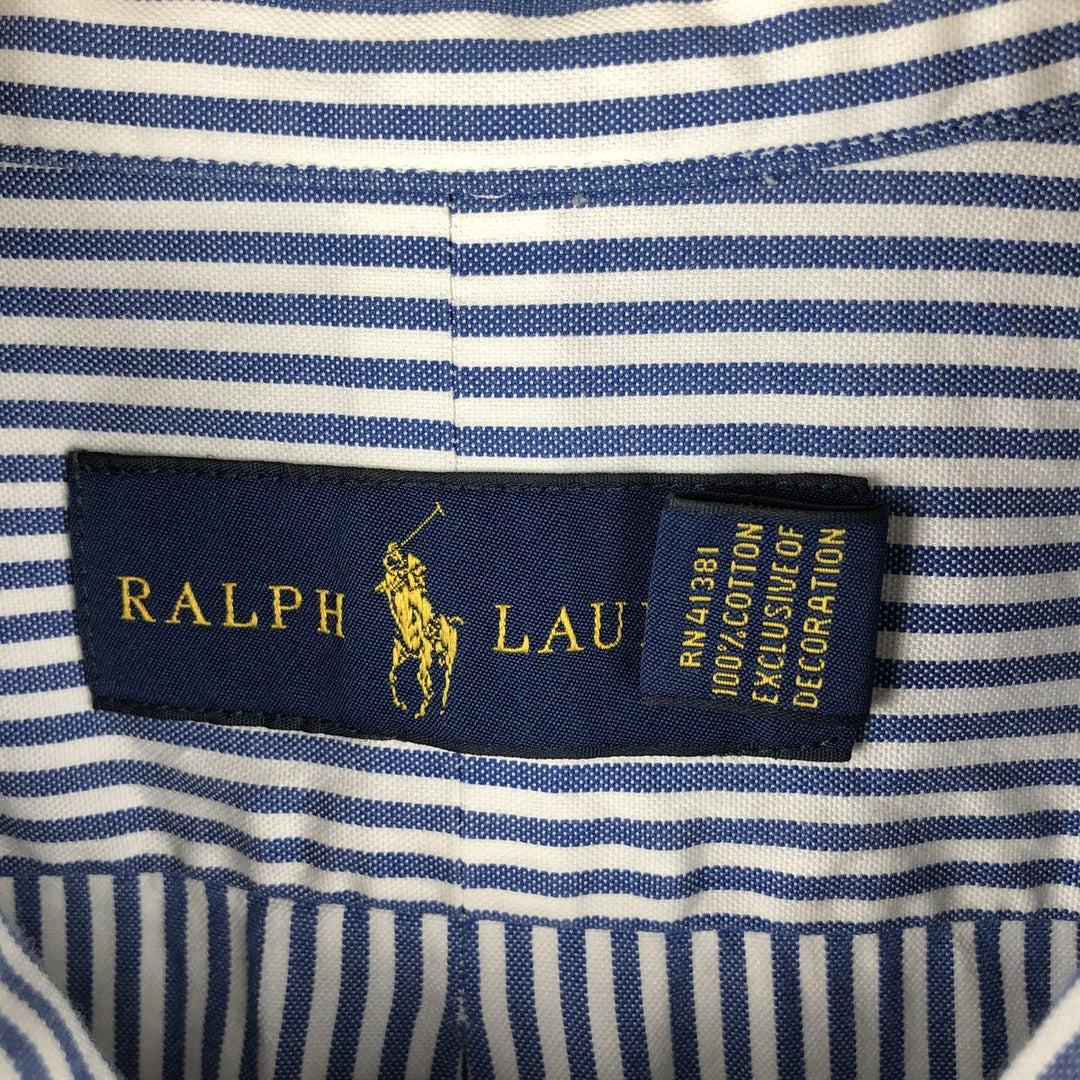Ralph Lauren long sleeve button down striped shirt, men's XL size cotton blue type Vintage Second Hand