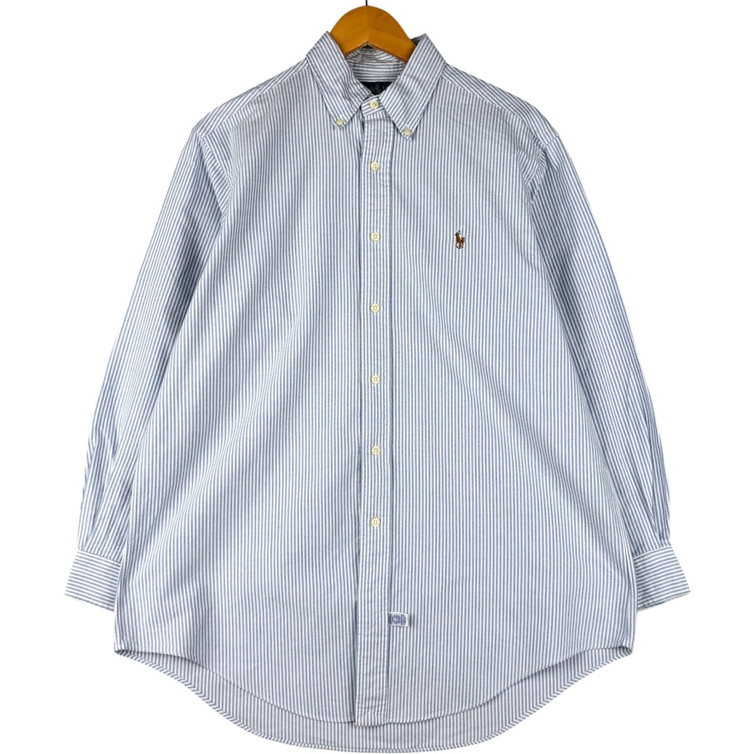 Ralph Lauren long sleeve button down striped shirt, men's size L cotton white type Vintage Second Hand