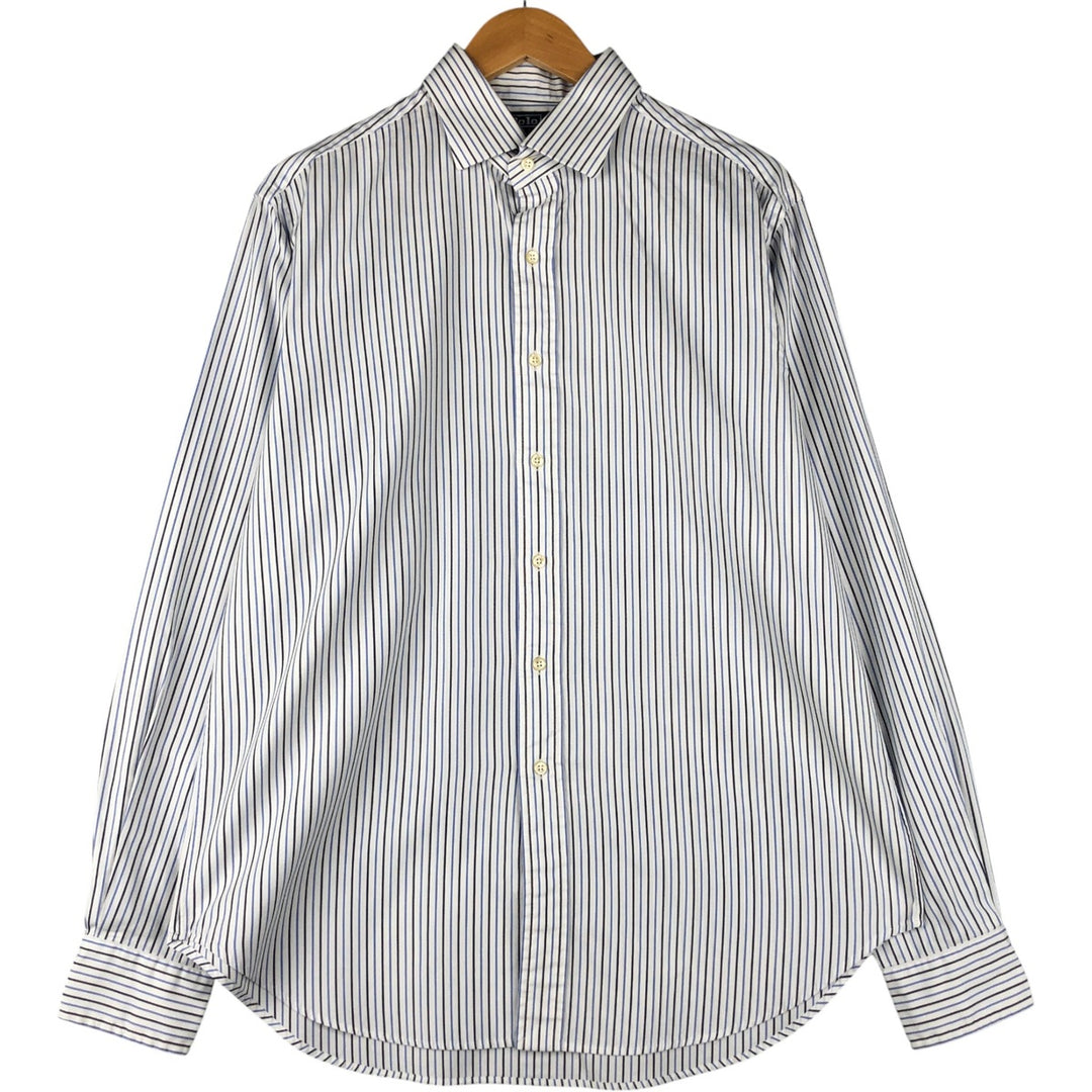 POLO by Ralph Lauren REGENT CLASSIC FIT wide collar long sleeve cotton striped shirt men's size L cotton white type Vintage Second Hand